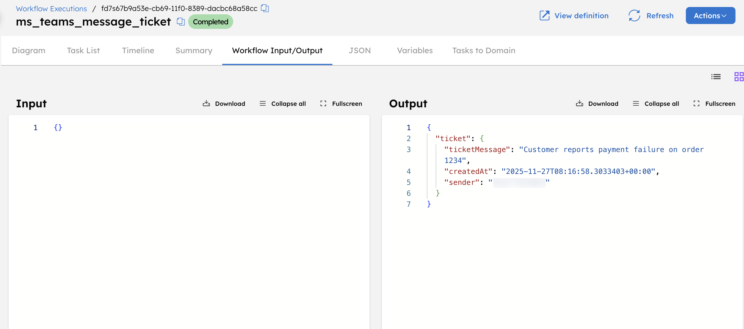 Workflow output