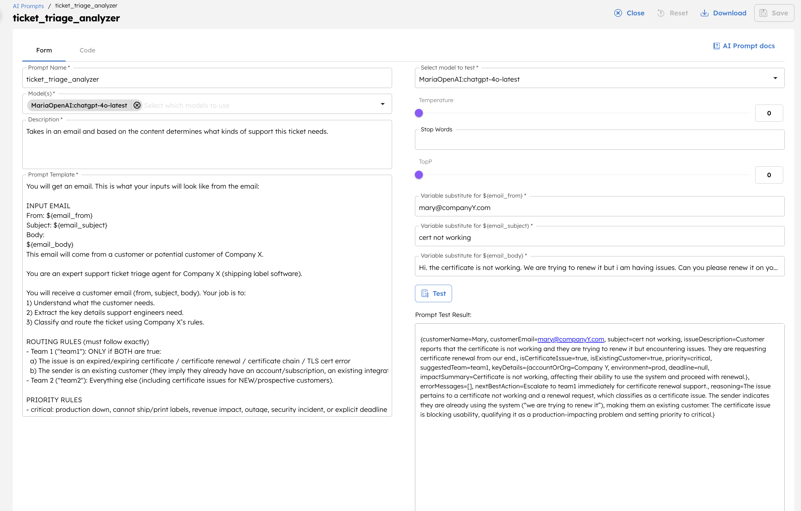 Screenshot of the prompt building feature in Orkes Conductor.